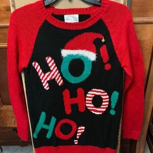 Whimsical Ho Ho Ho sweater functional gold jingle bell